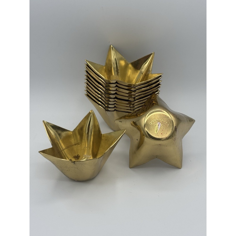 Lot Of 12 Vintage Carnevale '92 Brass Star Votive Candle Holder Set